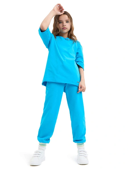 Брюки-джоггеры детские для девочек серии Cotton, цвет бирюзовый, фото 1