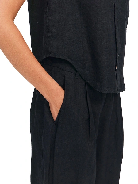 LINEN Брюки женские прямые, цвет черный, фото 3