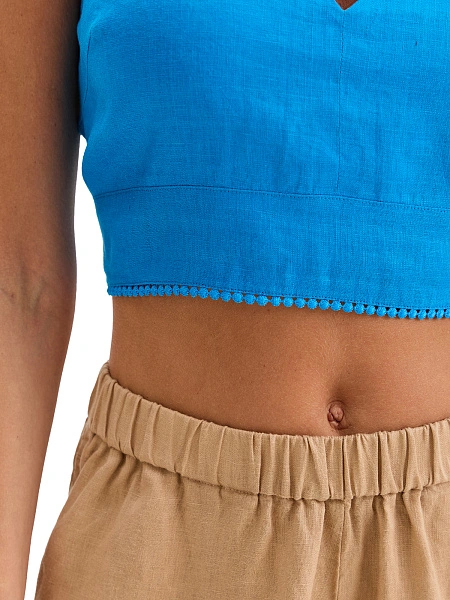 LINEN Топ женский на завязках, цвет лазурный, фото 3