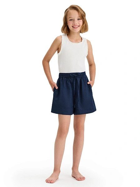 LINEN Шорты для девочки, цвет темно-синий, фото 1