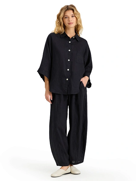 Брюки женские "baggy" серии LINEN, цвет черный, фото 6