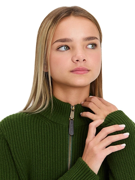 Кардиган из 100% шерсти мериноса на молнии для девочек-подростков, цвет олива, фото 3
