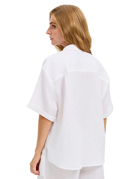 LINEN Рубашка женская с коротким рукавом, цвет белый, фото 2