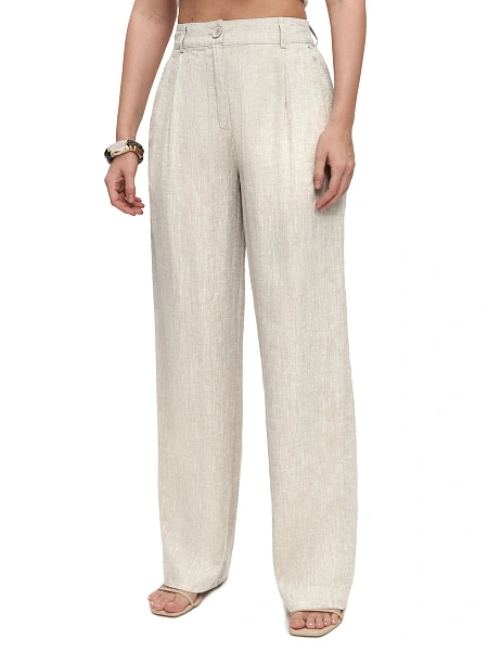 LINEN Брюки женские прямые, цвет бежевый меланж, фото 3