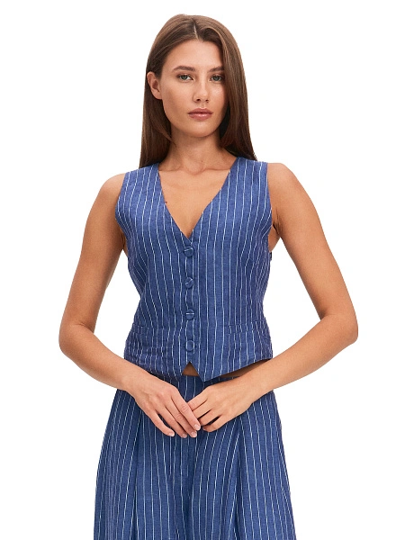 Элегантный льняной жилет LINEN, цвет джинс, фото 1