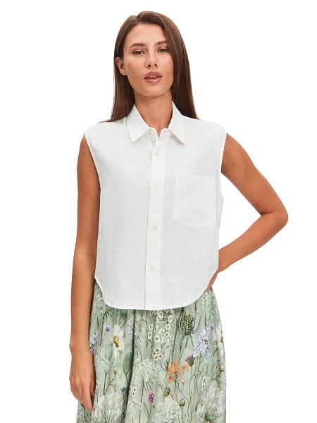 LINEN Блуза женская без рукавов, цвет белый, фото 1
