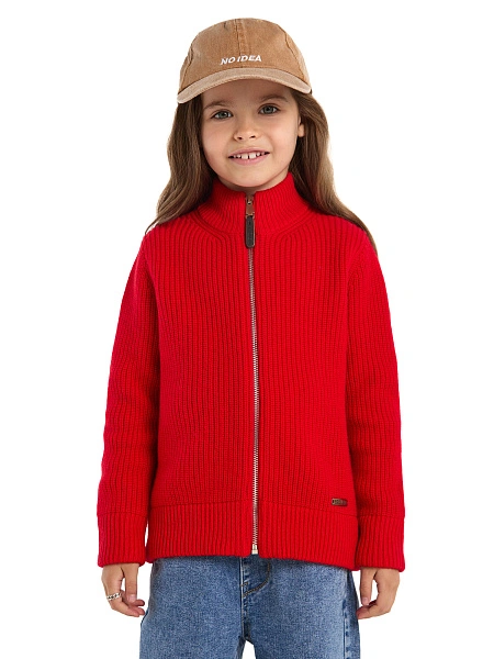 Кардиган из 100% шерсти мериноса на молнии для девочек, цвет красный, фото 1