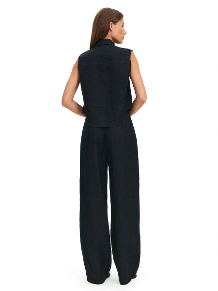 LINEN Брюки женские прямые, цвет черный, фото 2