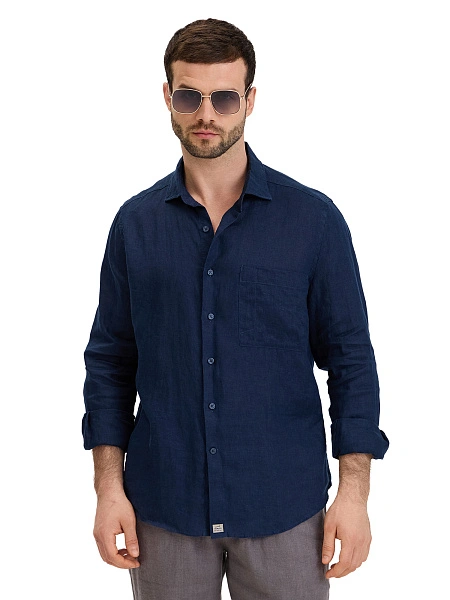 LINEN Рубашка мужская slim, цвет темно-синий, фото 6