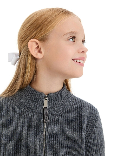 Кардиган из 100% шерсти мериноса на молнии для девочек, цвет графитовый, фото 3