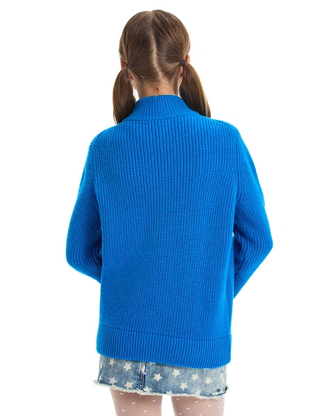 Кардиган из 100% шерсти мериноса на молнии для девочек-подростков, цвет синий, фото 3