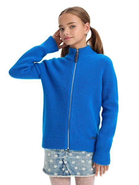 Кардиган из 100% шерсти мериноса на молнии для девочек-подростков, цвет синий, фото 1