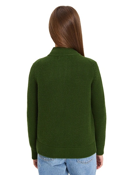 Кардиган из 100% шерсти мериноса на молнии для девочек-подростков, цвет олива, фото 2