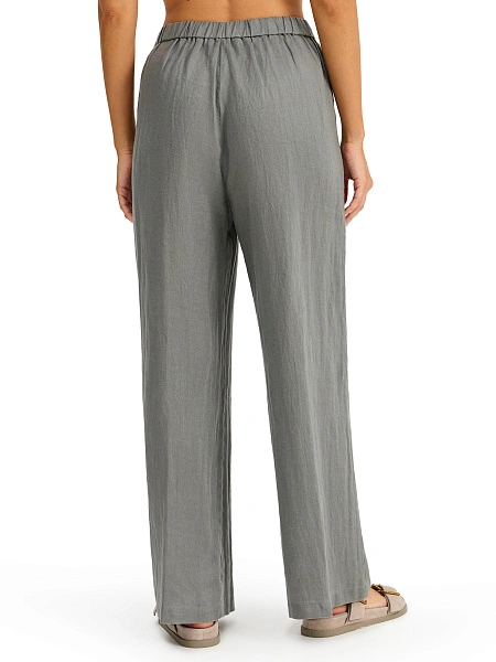 LINEN Брюки женские прямые, цвет пыльно серо-зеленый, фото 2