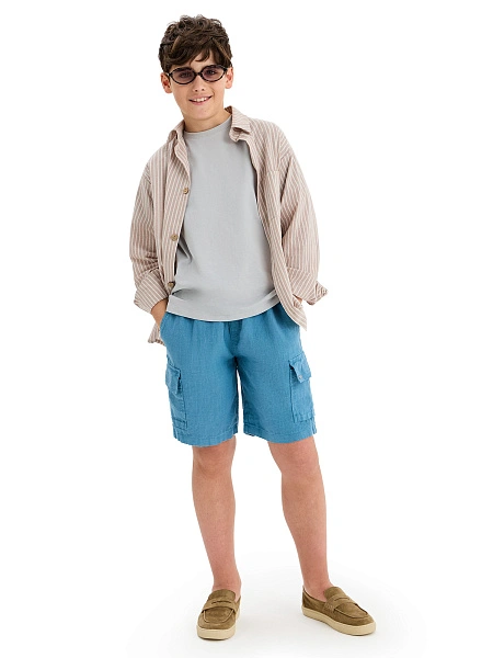 Шорты LINEN с карманами для мальчика, цвет голубой, фото 6