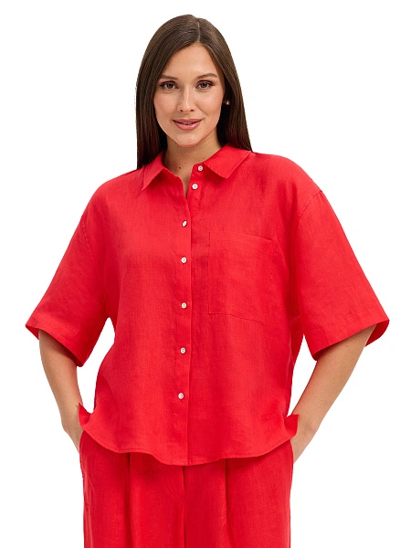 LINEN Рубашка женская с коротким рукавом, цвет красный, фото 1