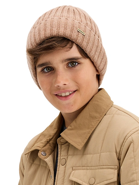 Шерстяная шапка  с отворотом, цвет бежевый меланж, фото 5