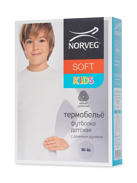 Термофутболка детская серии SOFT. Знак Woolmark, цвет молочный, фото 5