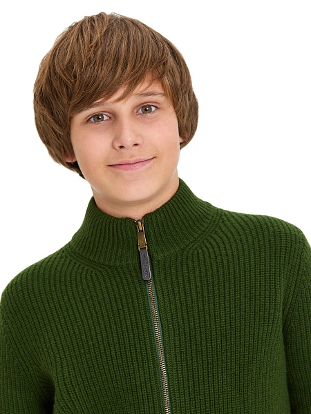 Кардиган шерстяной на молнии для мальчиков-подростков, цвет олива, фото 3