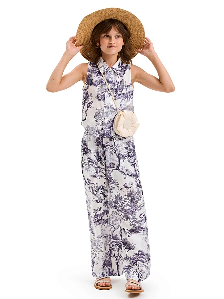 Брюки SILK для девочки прямые, цвет принт светлый toile de jouy, фото 5