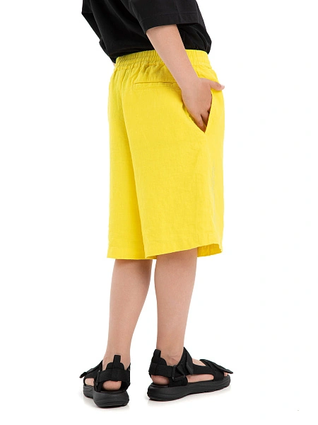 Шорты-бермуды из 100% льна для мальчиков-подростков, цвет желтый, фото 4