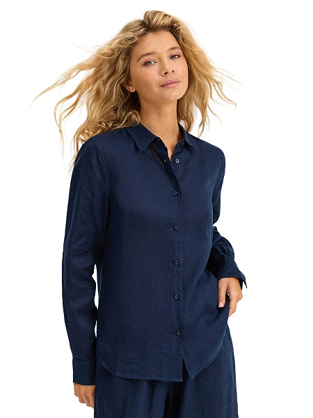 LINEN Рубашка женская slim, цвет темно-синий, фото 1