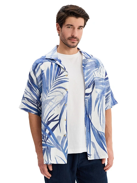 Мужская рубашка LINEN из умягченного льна, цвет паттерн palm leaves, фото 4