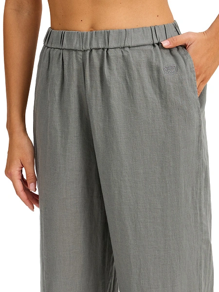 LINEN Брюки женские прямые, цвет пыльно серо-зеленый, фото 3