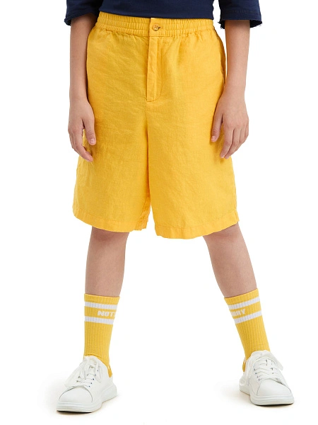 Шорты-бермуды из 100% льна для девочек, цвет манго, фото 2
