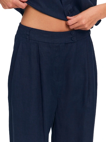 LINEN Брюки женские прямые, цвет темно-синий, фото 6