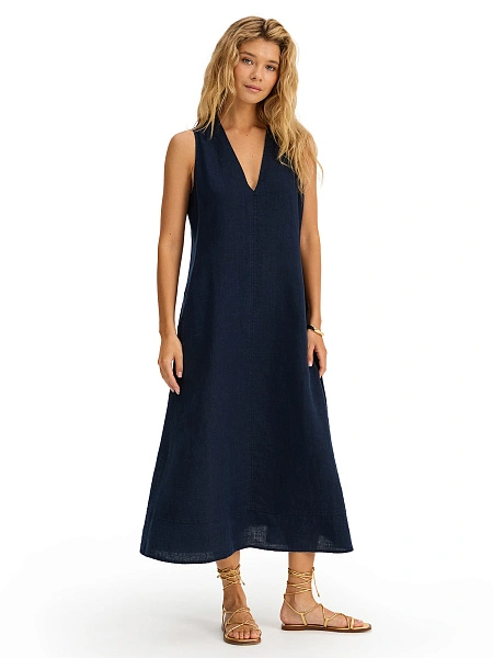 LINEN Платье женское, цвет темно-синий, фото 1