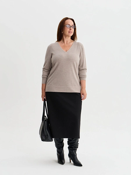 Merino Base Джемпер женский V-вырез plus size, цвет серо-бежевый, фото 3