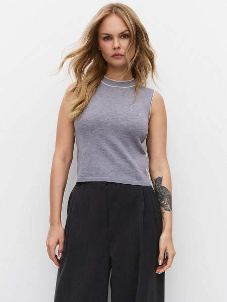 Топ трикотажный с кантом, цвет серый меланж, фото 1