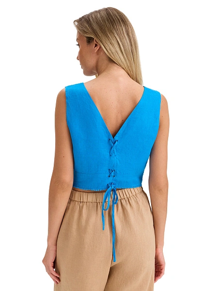 LINEN Топ женский на завязках, цвет лазурный, фото 2