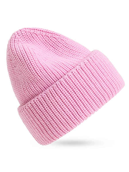 Теплая шапка с отворотом из 100% шерсти, цвет светло-розовый, фото 2