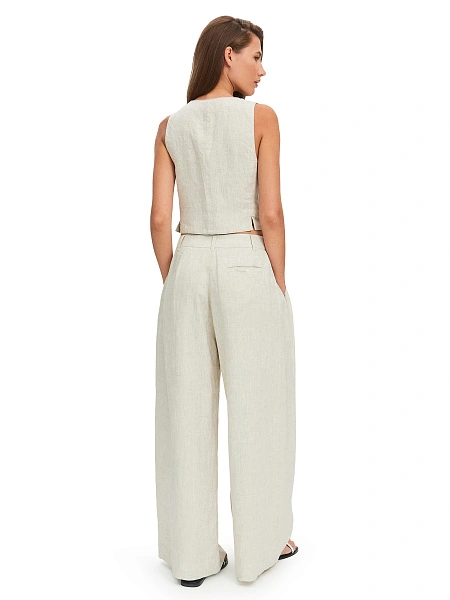 LINEN Брюки-палаццо женские, цвет бежевый меланж, фото 2