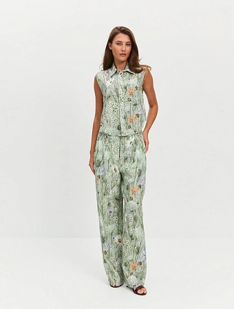 LINEN Брюки женские прямые, цвет паттерн flowers, фото 1