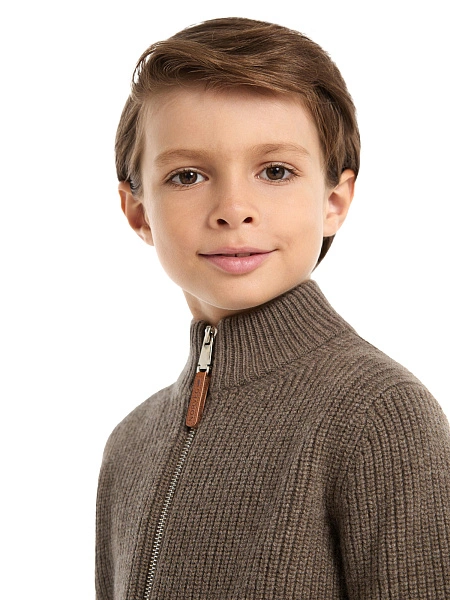 Кардиган шерстяной на молнии для мальчика, цвет коричневый, фото 3