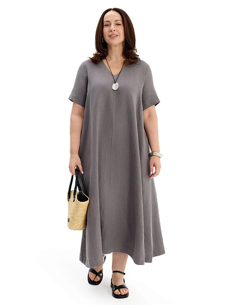 Платье А-силуэта из умягченного льна, цвет серый, фото 5