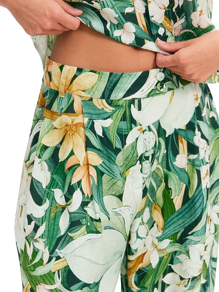 LINEN Брюки женские прямые, цвет паттерн tropical flowers, фото 4