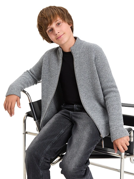 Кардиган шерстяной на молнии для мальчиков-подростков, цвет пепельный меланж, фото 5