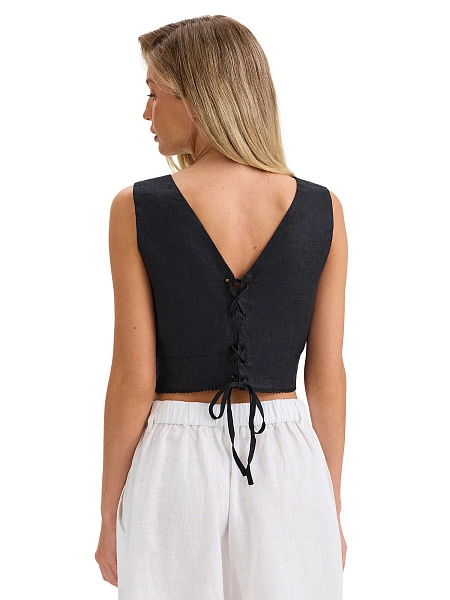 LINEN Топ женский на завязках, цвет черный, фото 2