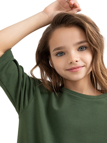 Футболка детская для девочек серии Cotton, цвет олива, фото 4
