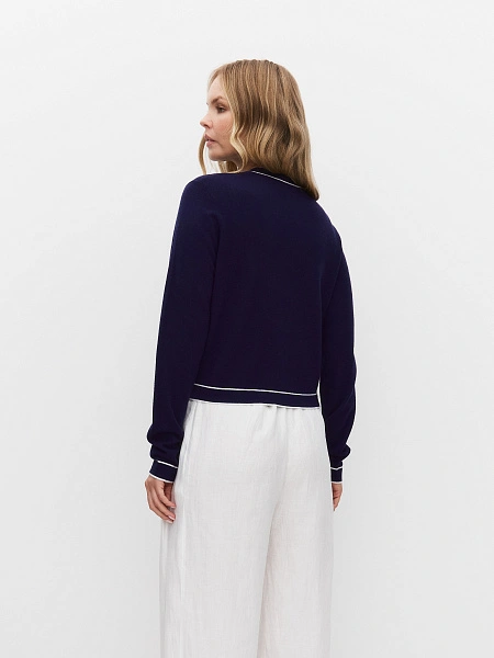 Кардиган на пуговицах с кантом, цвет темно-синий, фото 2