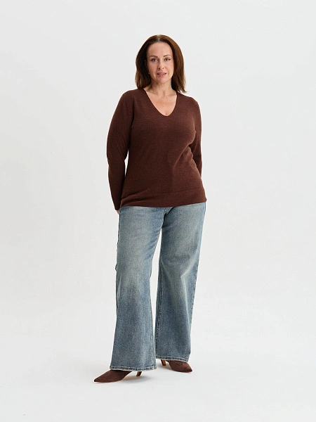 Merino Base Джемпер женский V-вырез plus size, цвет шоколад, фото 3