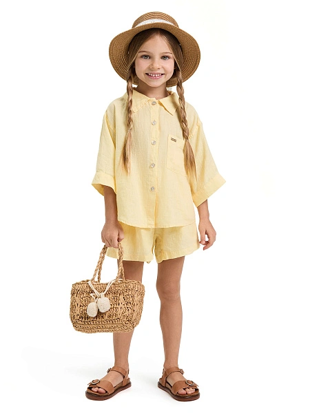 Рубашка для девочки серии LINEN, цвет бледно-желтый, фото 4