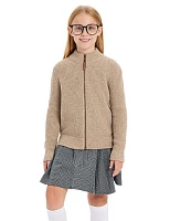 Кардиган из 100% шерсти мериноса на молнии для девочек Бежевый