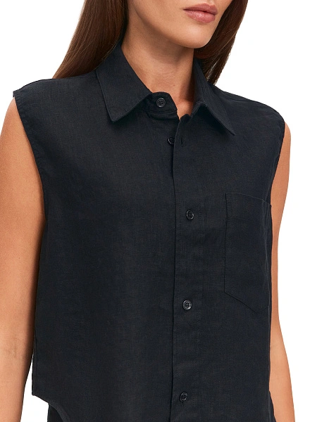 LINEN Блуза женская без рукавов, цвет черный, фото 3