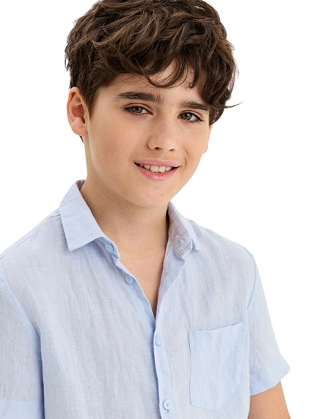 Рубашка для мальчика с коротким, цвет бледно-голубой, фото 2