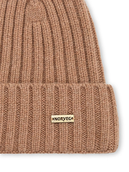 Шерстяная шапка  с отворотом, цвет бежевый меланж, фото 4